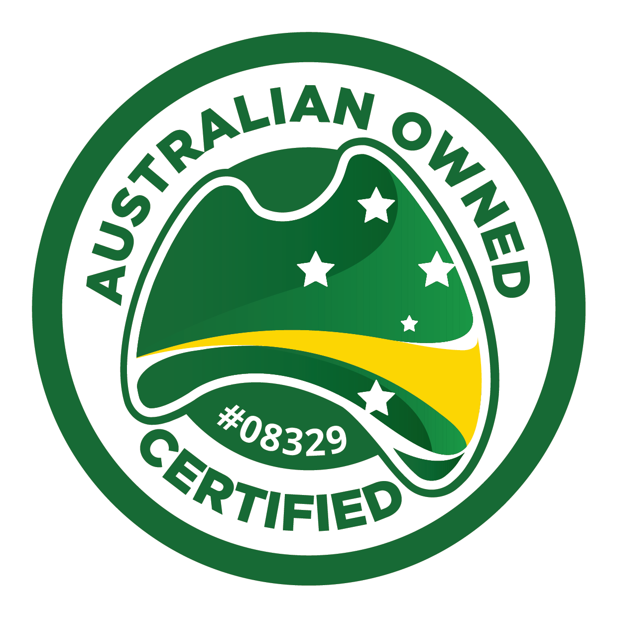 The Australian Owned logo certifying FL3P as Australian Owned Certified with cert number #08329